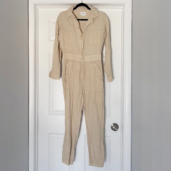 MATE The Label Linen Long Sleeve Jumpsuit in Natural - Picture 3 of 8